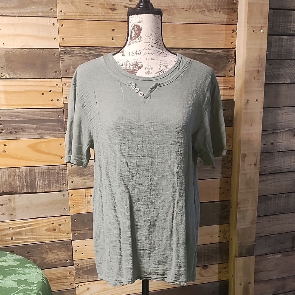 Green Textured Short Sleeve Top